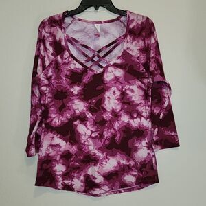 No Boundaries Womens Top Size XL (15-17) purple tie dyed with criss-cross chest